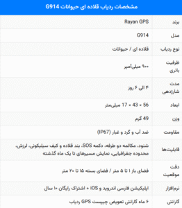 مشخصات ردیاب حیوانات مدل G914